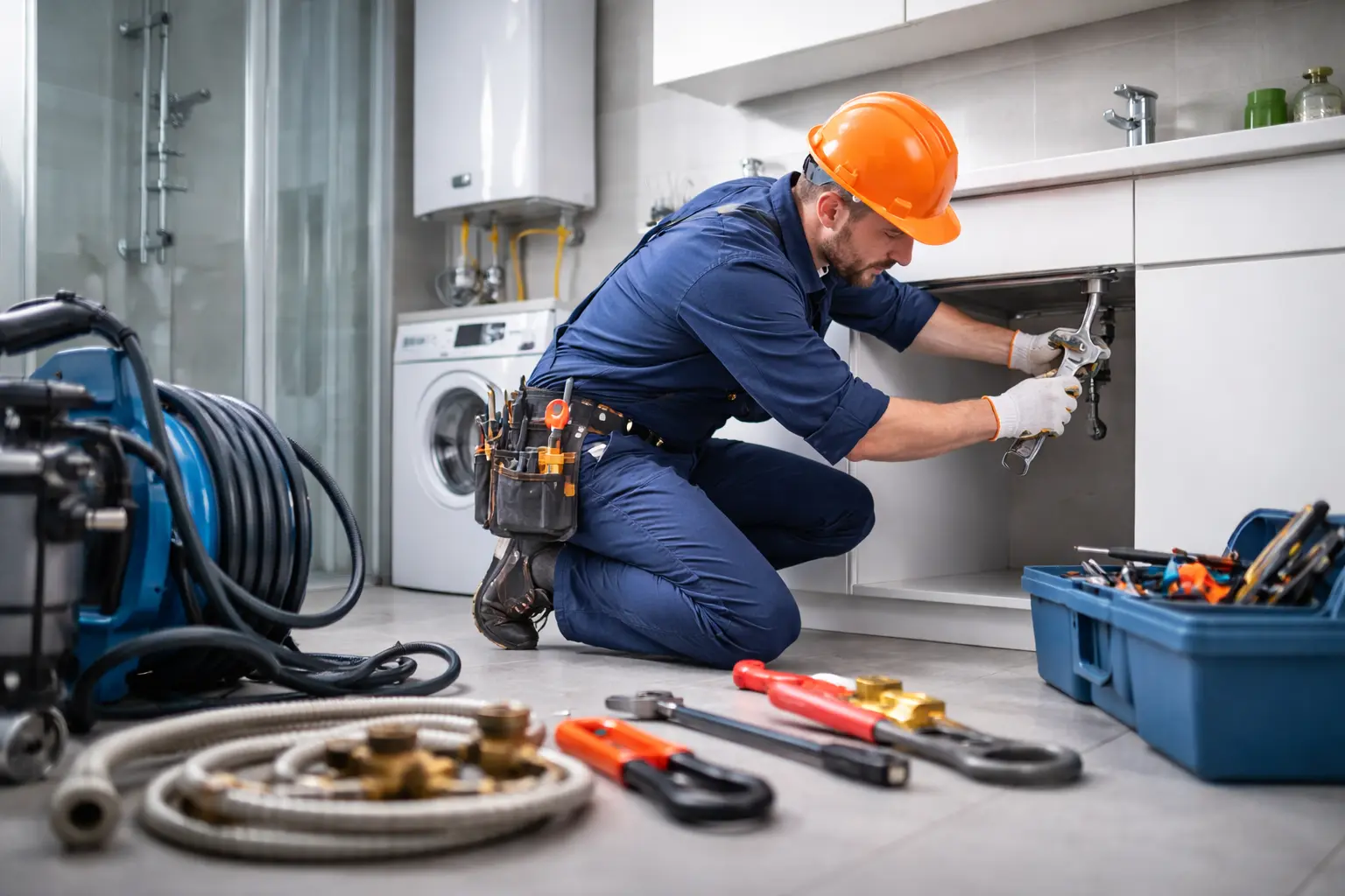 Gasfiter trabajando en una instalación sanitaria domiciliaria