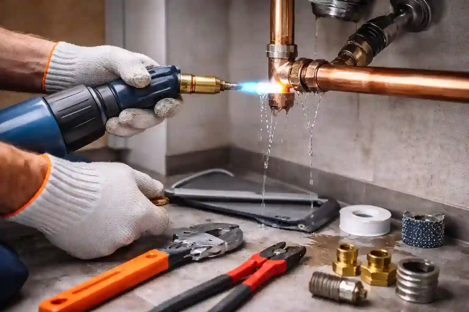 Reparación de una fuga de agua en una tubería domiciliaria